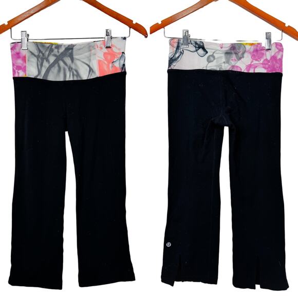 5 for $25| Lululemon Tadasana Slit Crop Yoga Black Legging Size 4 - Picture 1 of 10